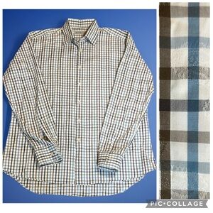 Etro Italy Designer Men's Plaid Button Down with subtle Paisley print sz 45